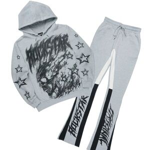 Nelz Heather Grey/Black Hoodie/Stacked Track Pant Set